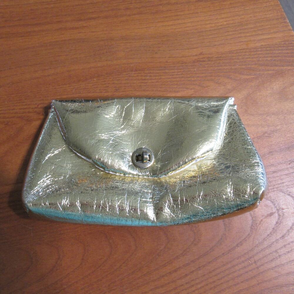Gold Foil Clutch Handbag Women Puffy Turn Lock Vinyl Lined Envelope Purse Bag